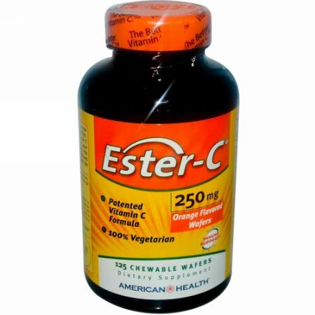 American Health, エスター-C、 オレンジフレーバー、 250 mg、 125チュアブルウェファー