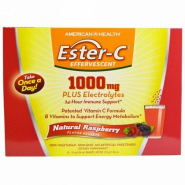 American Health, エスターC エフェーベセント、ナチュラルラズベリー フレーバー、 1000 mg、 21 パケット、 各0.35 oz (10 g) (Discontinued Item)