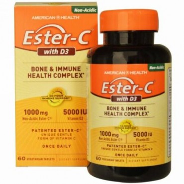 American Health, Ester-C with D3,  Bone and Immune Health Complex, 1,000 mg/5,000 IU, 60 Vegetarian Tablets