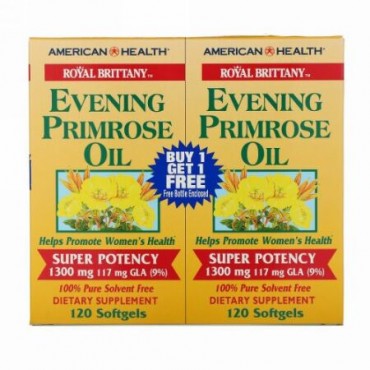 American Health, ロイヤルブルターニュ, 月見草オイル, 1300 mg, 2ボトル, 各120ソフトゼリー