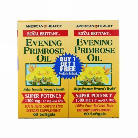 American Health, Royal Brittany、Evening Primrose Oil、1300 mg, 2 Bottles、60 Softgels Each