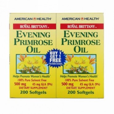 American Health, ロイヤル ブリタニー、イブニングプリムローズオイル、500 mg、2本、各瓶ソフトジェル200個