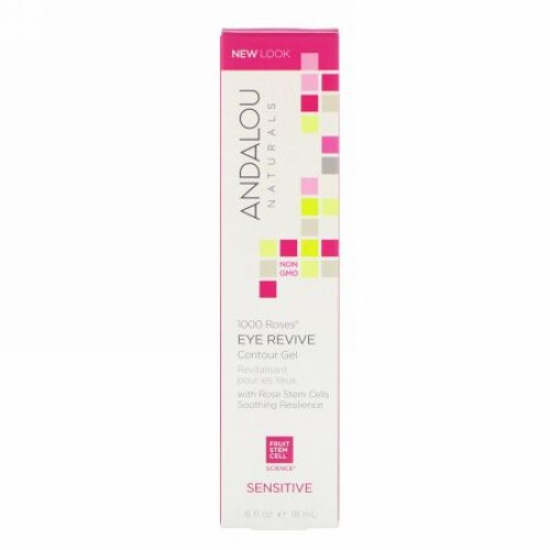 Andalou Naturals, 目が生き返る輪郭ジェル（Eye Revive Contour Gel）, 1000ローズ, 敏感肌, 0.6液量オンス (18 ml)