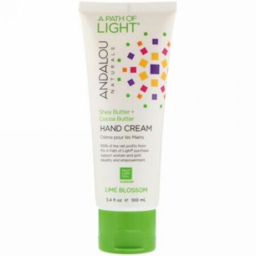 Andalou Naturals, パスオブライト（A Path of Light）、シアバター + ココアバターハンドクリーム、ライムブロッサム、3.4 fl oz (100 ml) (Discontinued Item)