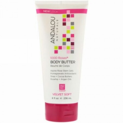 Andalou Naturals, ボディーバター、ベルベットソフト、バラ1000本、8 fl oz (236 ml)