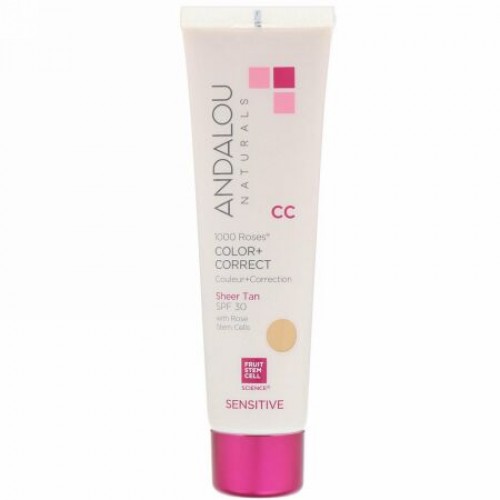Andalou Naturals, CC 1000 Roses Color + Correct, Sensitive, SPF 30, Sheer Tan, 2 fl oz (58 ml)