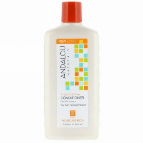 Andalou Naturals, コンディショナー、モイスチャーリッチ、ソフトでスムーズな輝きに、アルガンオイルとシア、11.5 fl oz (340 ml)