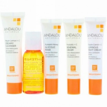 Andalou Naturals, ゲット・スターテッド・ブライトニング, スキンケアエッセンシャル, 5 点キット