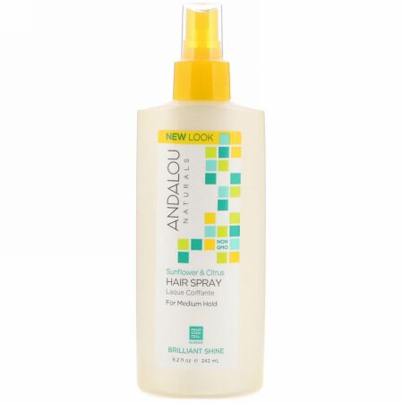Andalou Naturals, ヘアスプレー、ブリリアントシャイン、サンフラワー＆シトラス、ミディアムホールド、8.2 液体オンス（242 ml）