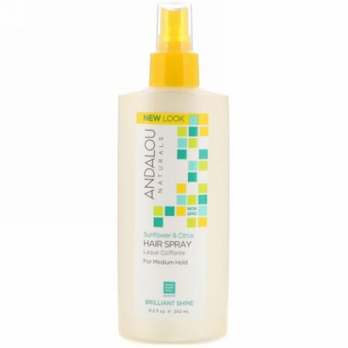 Andalou Naturals, ヘアスプレー、ブリリアントシャイン、サンフラワー＆シトラス、ミディアムホールド、8.2 液体オンス（242 ml）