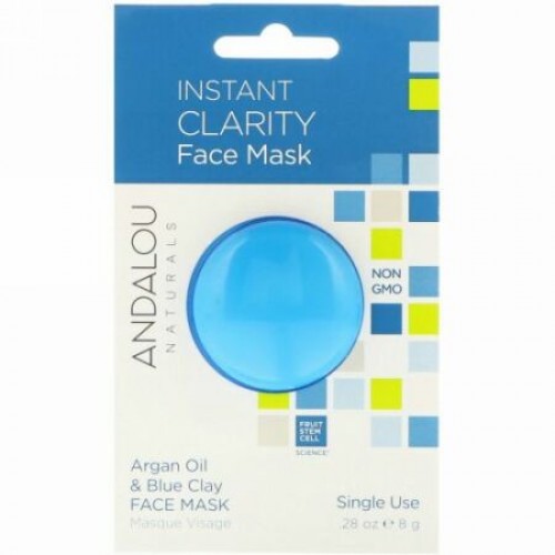 Andalou Naturals, インスタントクラリティー、 アルガンオイル & ブルークレイ・フェイスマスク、 .28 オンス (8 g)