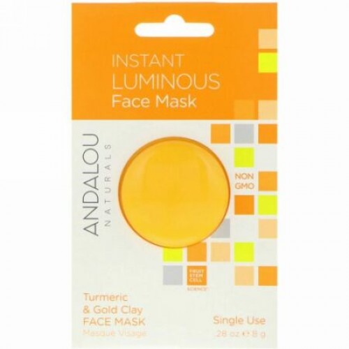 Andalou Naturals, インスタントルミナス、ターメリック、ウコンとゴールドのクレイフェースマスク、28 oz (8 g)