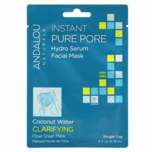 Andalou Naturals, Instant Pure Pore, Hydro Serum Facial Mask, 1 Single Use Fiber Sheet Mask, .6 fl oz (18 ml) (Discontinued Item)