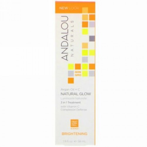 Andalou Naturals, Natural Glow、3 in 1 Treatment、Argan Oil + C, Brightening、1.9 fl oz (56 ml) (Discontinued Item)
