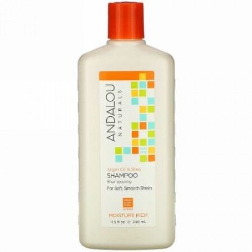 Andalou Naturals, シャンプー、高保湿、柔らかに艶めく  アルガンオイルとシア、11.5fl oz （340ml）