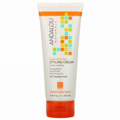 Andalou Naturals, スタイリングクリーム、アルガンオイルとシア、高保湿度、6.8 fl oz (200 ml)