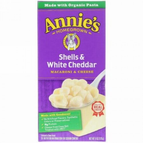 Annie's Homegrown, シェル & ホワイトチェダー, マカロニ & チーズ, 6 オンス (170 g)