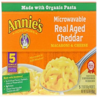 Annie's Homegrown, 電子レンジ使用可マカロニ&チーズ、 ベイクド チェダー、 5 パケット、 各2.15 oz (61 g)