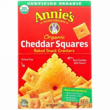 Annie's Homegrown, Organic Cheddar Squares, Baked Snack Crackers, 7.5 oz (213 g)