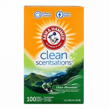 Arm & Hammer, Clean Scentsations、シート型柔軟剤、クリーンマウンテン、100枚 (Discontinued Item)