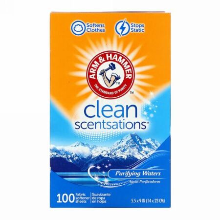 Arm & Hammer, Clean Scentsations, Fabric Softener Sheets, Purifying Waters, 100 Sheets (Discontinued Item)