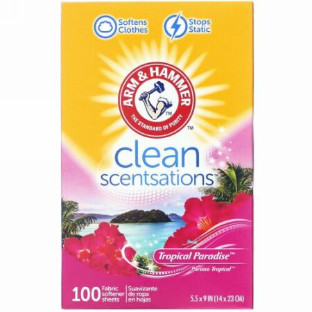 Arm & Hammer, Clean Scentsations、シート型柔軟剤、トロピカルパラダイス、100枚 (Discontinued Item)