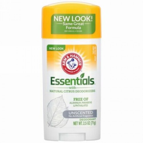 Arm & Hammer, Essentials with Natural Citrus Deodorizers, Deodorant, Unscented, 2.5 oz (71 g)
