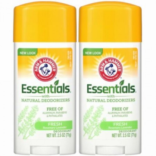 Arm & Hammer, Essentials（エッセンシャルズ）天然脱臭成分入り、デオドラント、フレッシュローズマリー ラベンダーの香り、2個パック、各71g（2.5オンス）