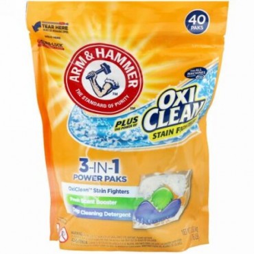 Arm & Hammer, プラス・オキシクリーン3-イン-1パワーパック洗濯洗剤、新鮮な香り、40パック (Discontinued Item)