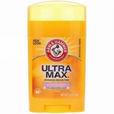 Arm & Hammer, ウルトラマックス、固形制汗デオドラント、女性用、パウダーフレッシュ、1.0オンス (28 g)