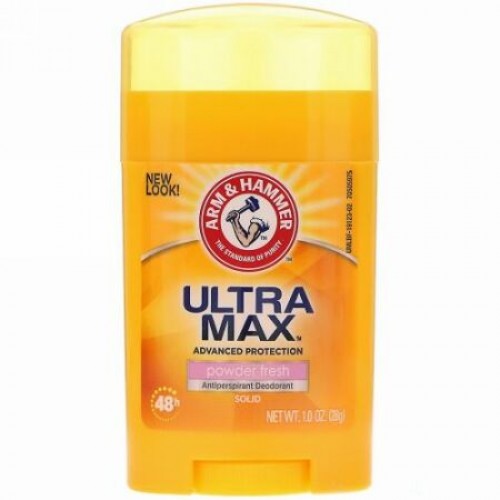 Arm & Hammer, ウルトラマックス、固形制汗デオドラント、女性用、パウダーフレッシュ、1.0オンス (28 g)