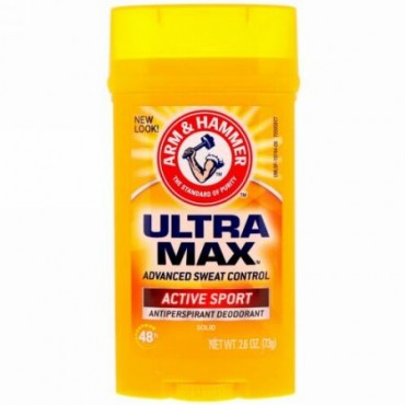 Arm & Hammer, ウルトラマックス、固形制汗デオドラント、男性用、アクティブスポーツ、73g（2.6oz）