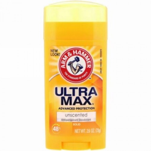 Arm & Hammer, ウルトラマックス、固形制汗デオドラント、女性用、無香性、2.6オンス（73g）