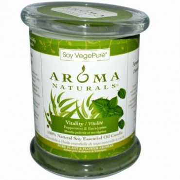 Aroma Naturals, 100% 天然ソイ・エッセンシャルオイル・キャンドル、 バイタリティ、ペパーミント & ユーカリ、 8.8 オンス(260 g) (Discontinued Item)