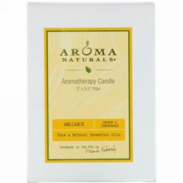Aroma Naturals, Aromatherapy Candle, Ambiance, Orange & Lemongrass, 3" x 3.5" Pillar (Discontinued Item)