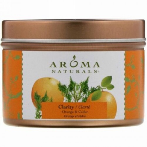 Aroma Naturals, 大豆 ベジピュア、 透明、 トラベル キャンドル、 オレンジ & 杉、 2.8 oz (79.38 g)