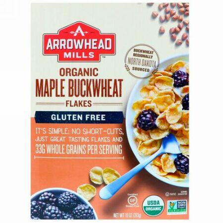 Arrowhead Mills, オーガニックメープルソバフレーク（Maple Buckwheat Flakes）, グルテンフリー, 10オンス（283 g）