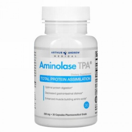 Arthur Andrew Medical, アミノレーゼ TPA、タンパク質の総合的吸収、250 mg、30カプセル