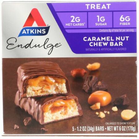Atkins, エンダルジ, 　キャラメルナッツチュー, 5 バー入り, 各1.2 oz (34 g)