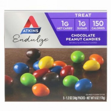 Atkins, Endulge（エンダルジ）、チョコレートピーナッツキャンディー、5袋、各34g（1.2オンス）