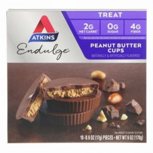 Atkins, オーガニック・ピーナッツバターカップ, ミルクチョコレート, 10 個, 各 0.5 オンス (15 g)