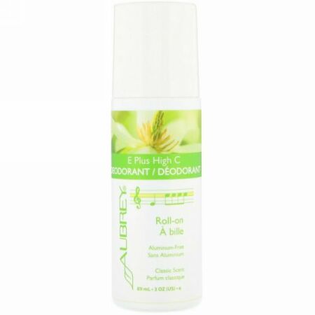 Aubrey Organics, Eプラス・ハイC、ナチュラル・ロールオン・デオドラント、3 fl oz (89 ml)