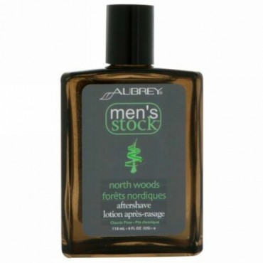 Aubrey Organics, メンズストック（Men's Stock）, ノースウッズアフターシェイブ（North Woods After Shave）, クラシックパイン（Classic Pine）, 4液量オンス（118 ml）