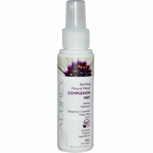 Aubrey Organics, スパークリングミネラルウォーターコンプレクションミスト、 グレープフルーツ/ラベンダーイランイランの香り、 3.4液量オンス (100 ml) (Discontinued Item)