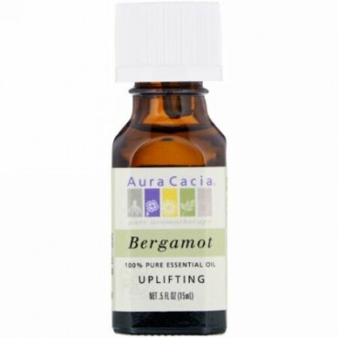 Aura Cacia, 100% 純エッセンシャルオイル、ベルガモット、0.5 液量オンス (15 ml)