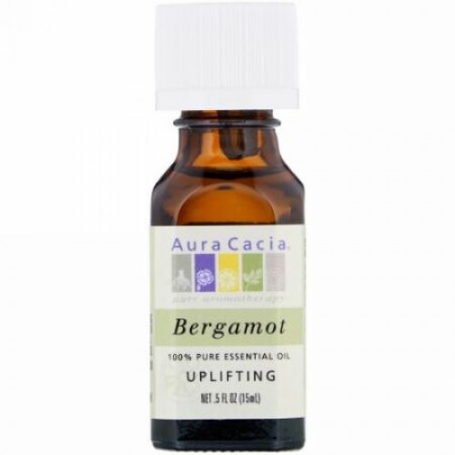 Aura Cacia, 100% 純エッセンシャルオイル、ベルガモット、0.5 液量オンス (15 ml)