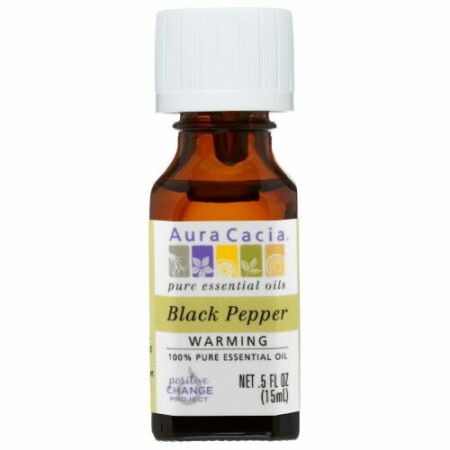 Aura Cacia, 純粋エッセンシャルオイル, 黒コショウ, 体が温まる, 0.5液量オンス(15 ml) (Discontinued Item)