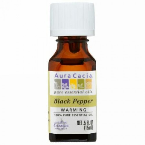 Aura Cacia, 純粋エッセンシャルオイル, 黒コショウ, 体が温まる, 0.5液量オンス(15 ml) (Discontinued Item)