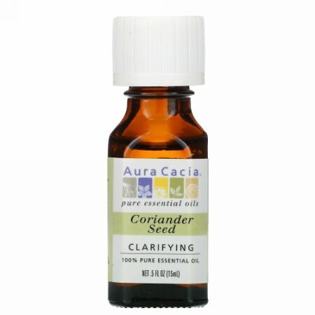 Aura Cacia, 100％ピュアエッセンシャルオイル、コリアンダーシード、15ml（0.5液量オンス）