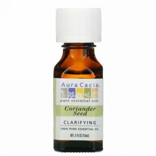 Aura Cacia, 100％ピュアエッセンシャルオイル、コリアンダーシード、15ml（0.5液量オンス）